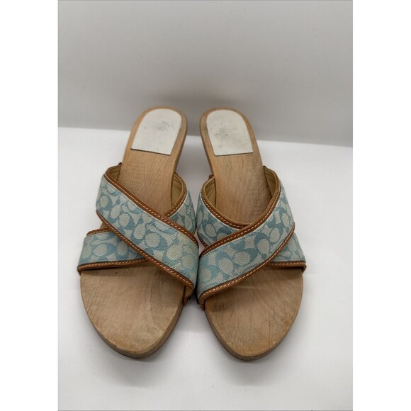 Women's Blue Coach Sharon Sandal  Wooden Heel  Size 7 - Picture 2 of 9